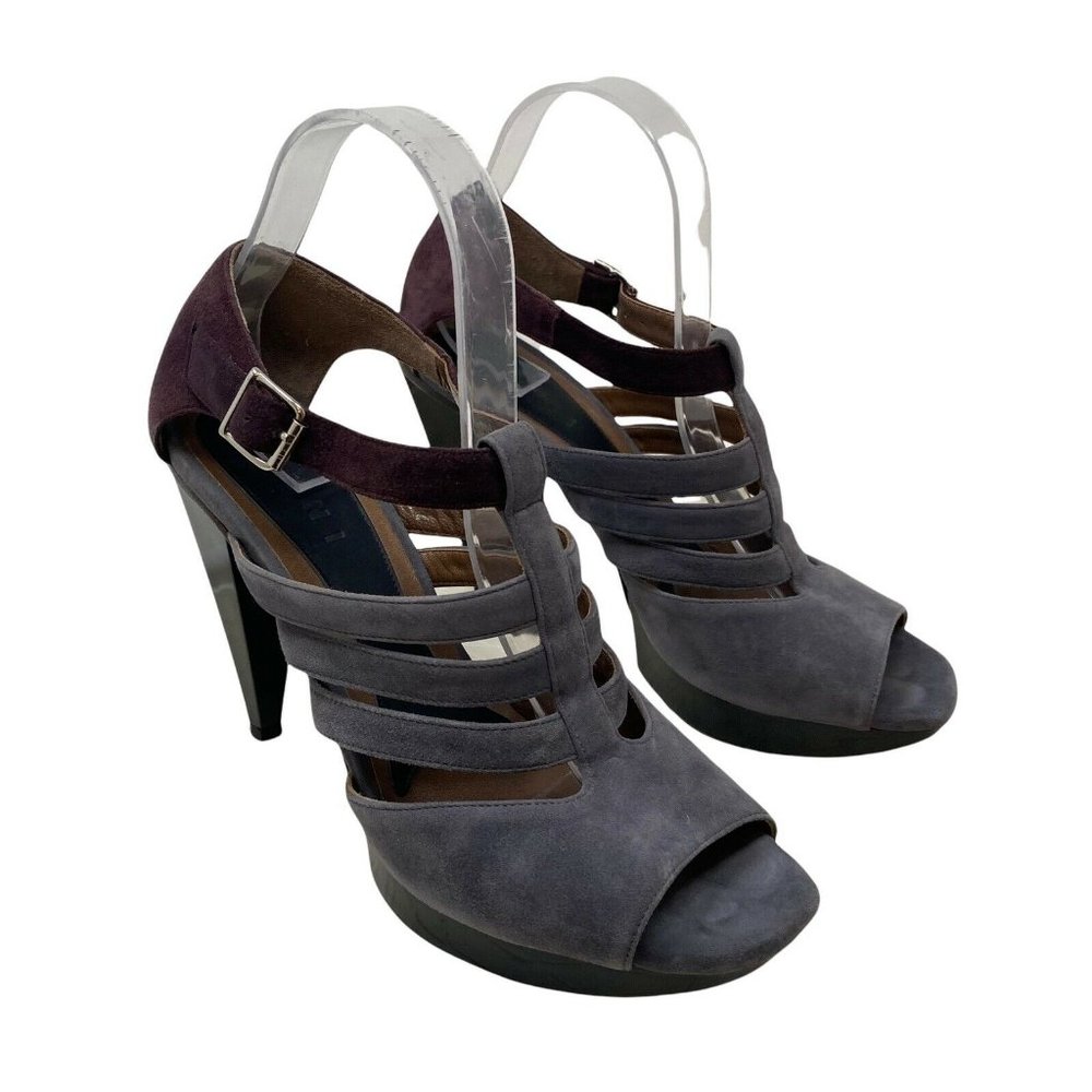 Marni Heels Pumps 39.5 9.5 Gray Party Shoes Stilettos Caged Purple Open Toe